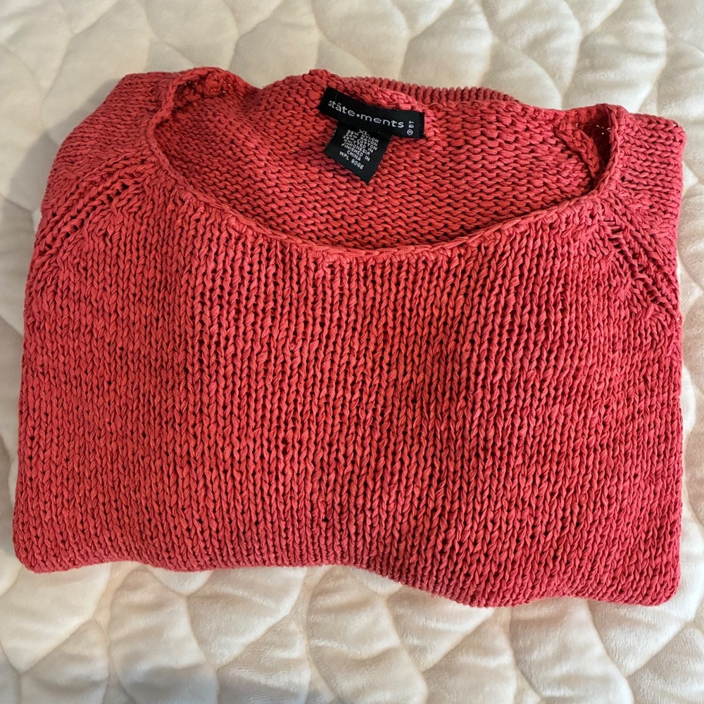 State-ments Knit Sweater Coral Red Long Sleeve Pullover Casual Business- XL
